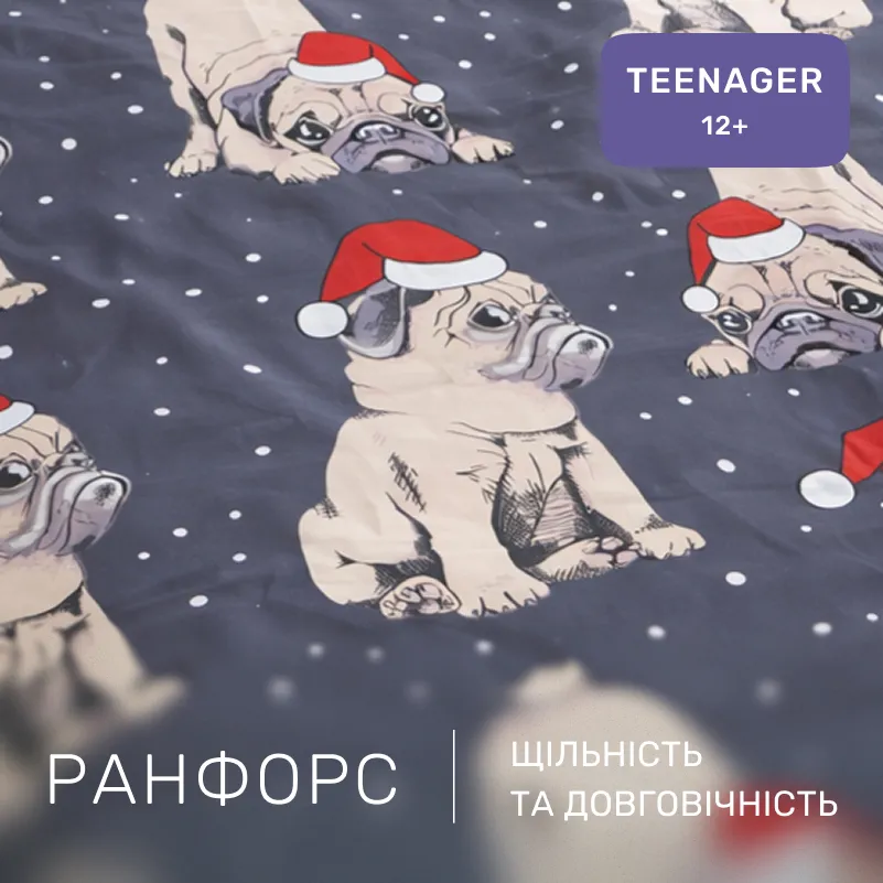Комплект постельного белья Ranforce Elite TEENAGER 17-0598 New Year's pug - 1