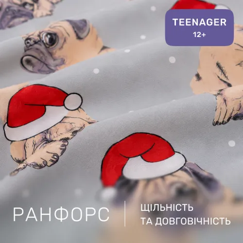 Комплект постельного белья Ranforce Elite TEENAGER 17-0599 New Year's pug Grey - 2