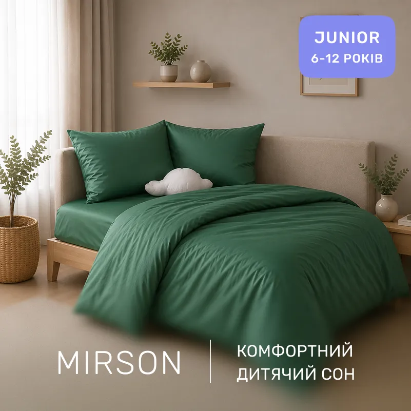 Комплект постільної білизни Сатин JUNIOR Satin Light Pro 10-009 Green - 3