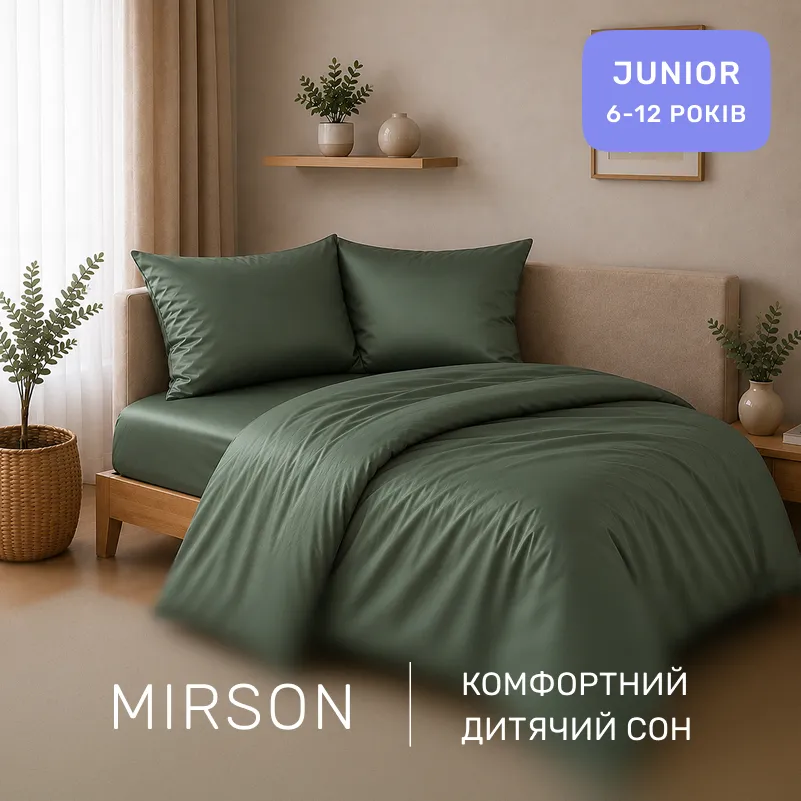 Комплект постільної білизни Сатин JUNIOR Satin Light Pro 10-017 Green Olive - 3