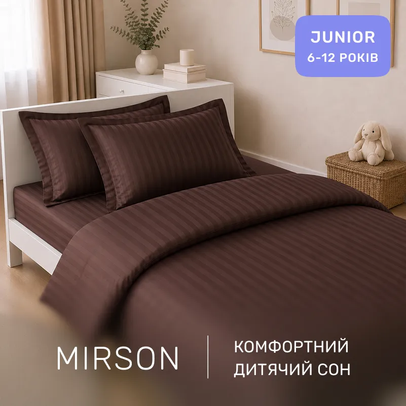 Комплект постільної білизни Сатин JUNIOR Satin Stripe 30-0006 Dark Brown - 3