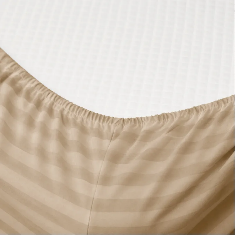 Простирадло на гумці (БЯЗЬ) 17-0610 Stripe Light Brown - высота 25 см (детские 10 см) - 1