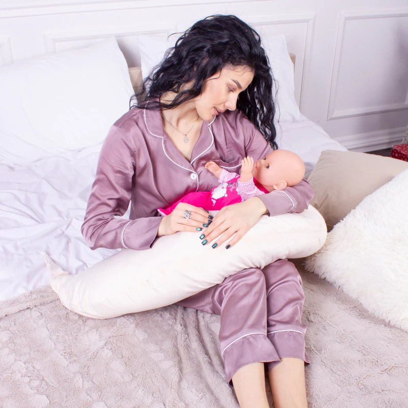 Подушка для беременных и кормления №8302 Velvet Line 28-0004 Cream EcoSilk велюр - 12