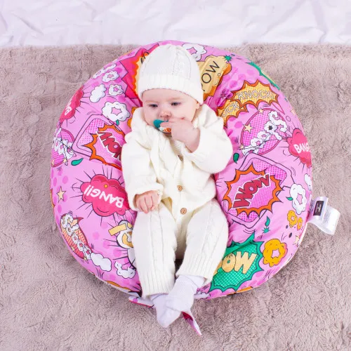 Подушка для вагітних та годування №8324 Print Line 17-0512 Bombs pink EcoSilk бязь