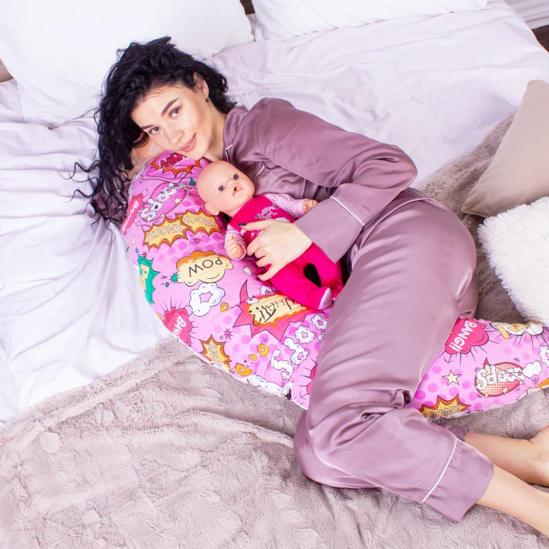 Подушка для беременных и кормления №8324 Print Line 17-0512 Bombs pink EcoSilk бязь - 12