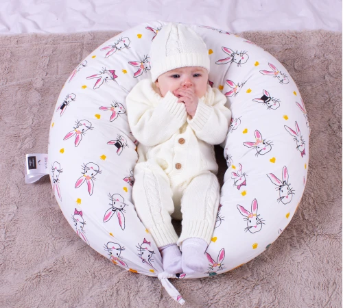 Подушка для вагітних та годування №8336 Print Line 17-0529 Bunnies white EcoSilk бязь