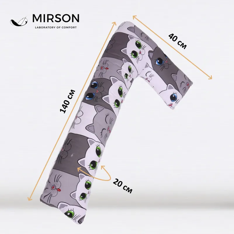 Подушка для беременных и отдыха Г-образная №5011 Color Line 17-0635 Кот Батон Серый EcoSilk бязь - 2