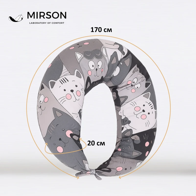 Подушка для вагітних та годування №5025 Color Line 17-0635 Кіт Батон Сірий EcoSilk бязь - 3