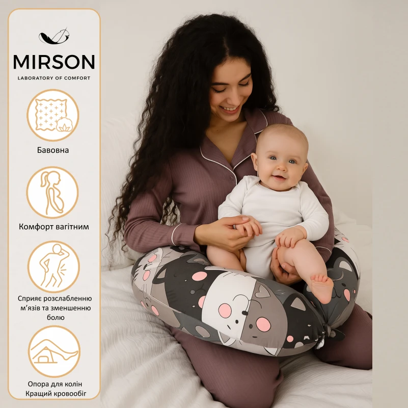 Подушка для вагітних та годування №5025 Color Line 17-0635 Кіт Батон Сірий EcoSilk бязь - 2