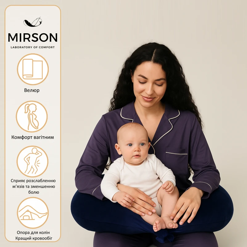 Подушка для беременных и кормления №8304 Velvet Line 28-0006 Navy blue EcoSilk велюр - 2