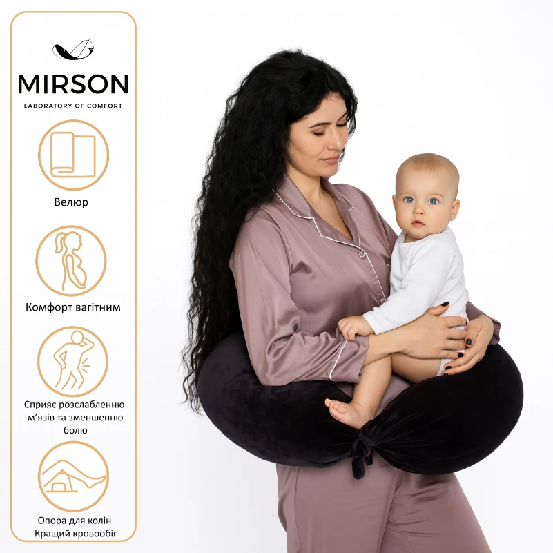 Подушка для беременных и кормления №8305 Velvet Line 28-0007 Black EcoSilk велюр - 2