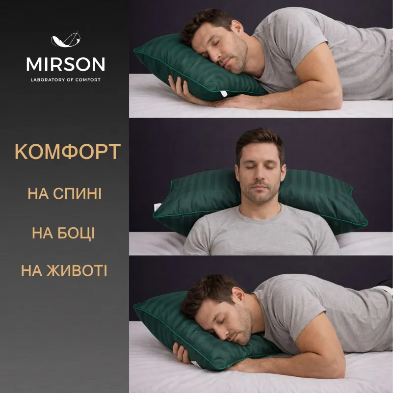 Подушка ортопедична (стружка Memory) №4081 Satin Stripe 30-0017 Green MEN 59*43*12 см - 4