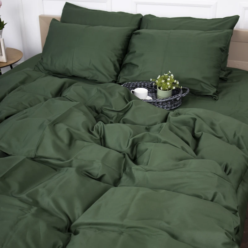 Простынь на резинке Сатин "0844 Green Olive" высота 25 см (детские 10 см) - 9