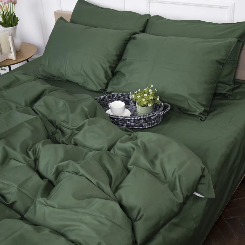 Простынь на резинке Сатин "0844 Green Olive" высота 25 см (детские 10 см) - 5