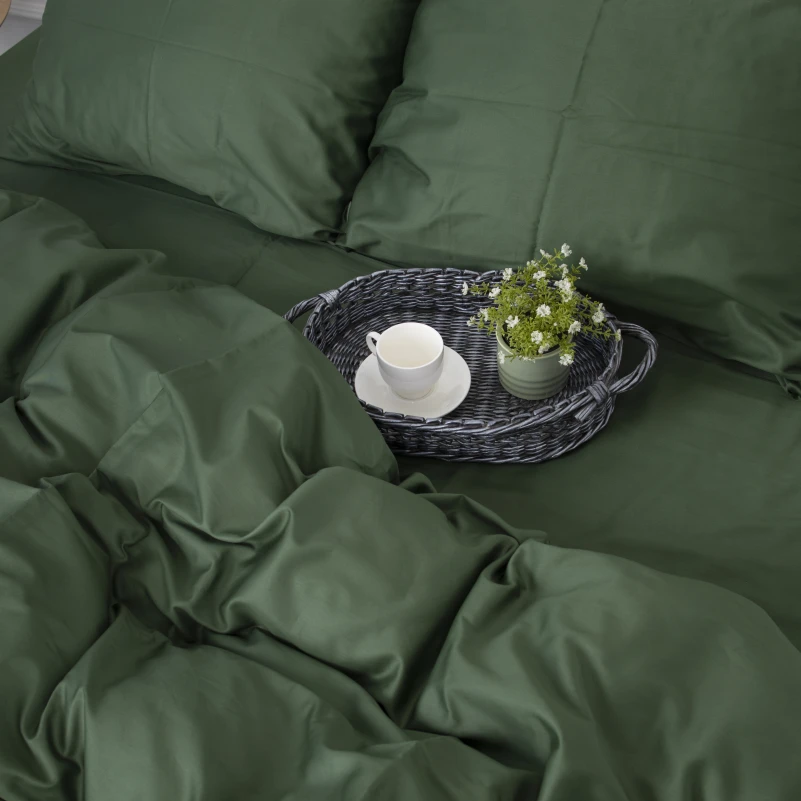 Простынь на резинке Сатин "0844 Green Olive" высота 25 см (детские 10 см) - 7