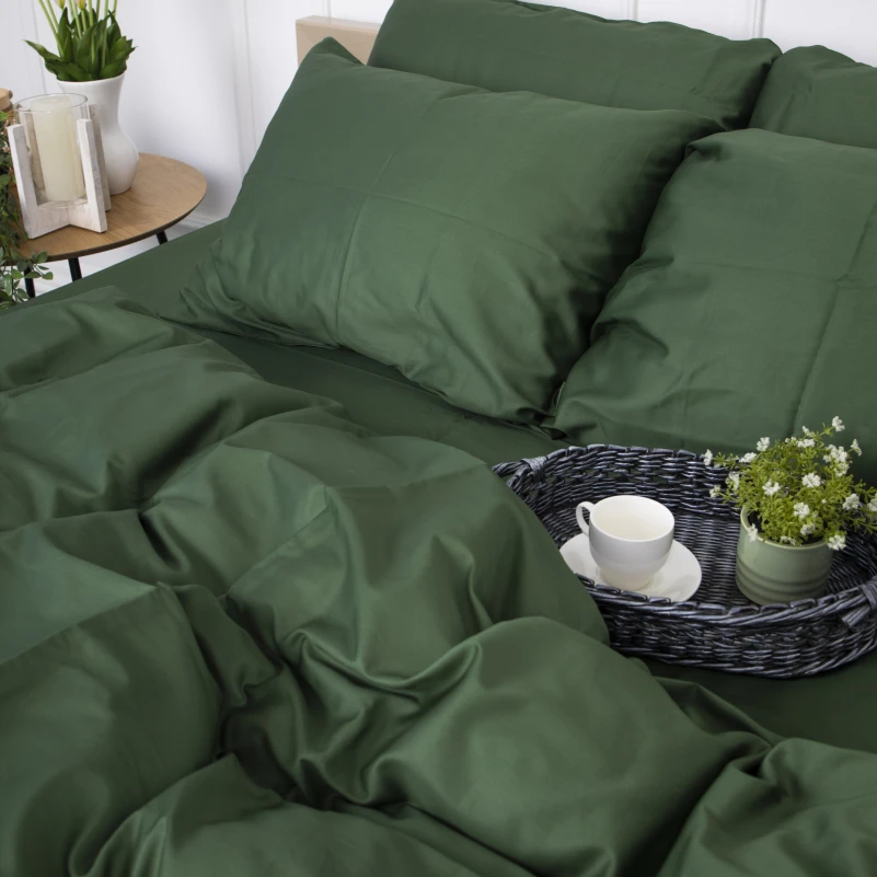 Простынь на резинке Сатин "0844 Green Olive" высота 25 см (детские 10 см) - 8