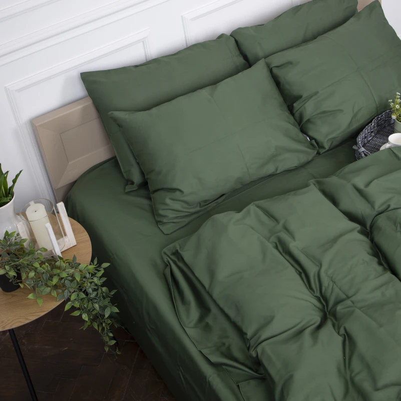 Простынь на резинке Сатин "0844 Green Olive" высота 25 см (детские 10 см) - 4