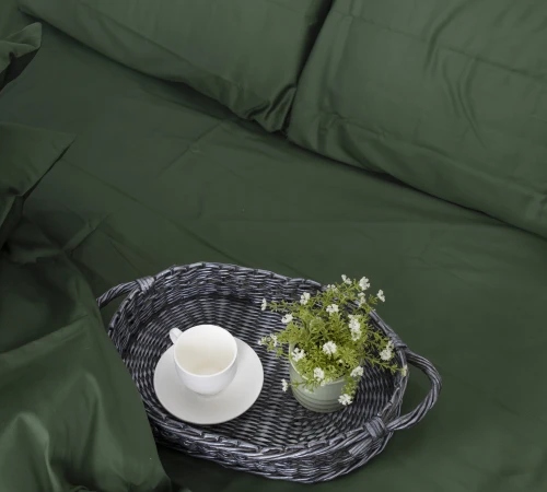 Простынь на резинке Сатин "0844 Green Olive" высота 25 см (детские 10 см)