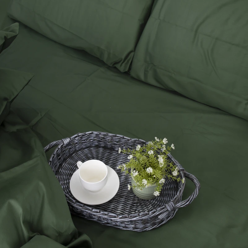 Простынь на резинке Сатин "0844 Green Olive" высота 25 см (детские 10 см)