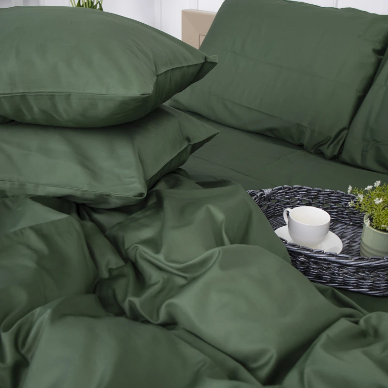 Простынь на резинке Сатин "0844 Green Olive" высота 25 см (детские 10 см) - 2