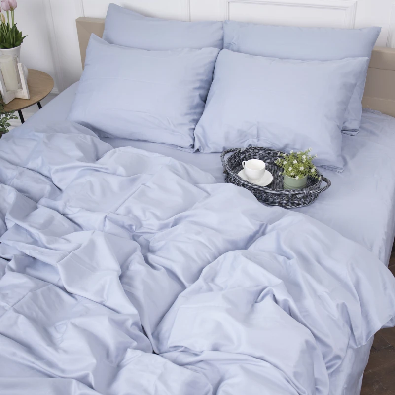 Простынь на резинке Сатин "0843 Grey Blue" высота 25 см (детские 10 см) - 8