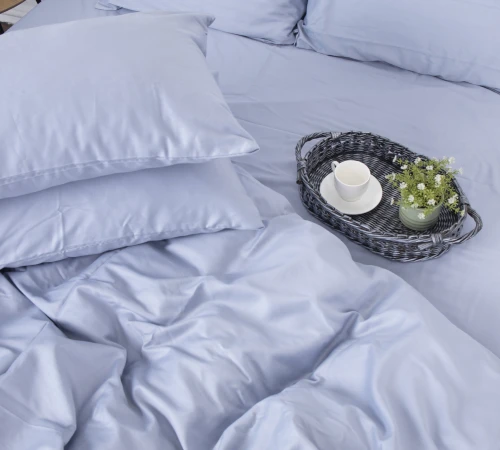 Простынь на резинке Сатин "0843 Grey Blue" высота 25 см (детские 10 см) - 2