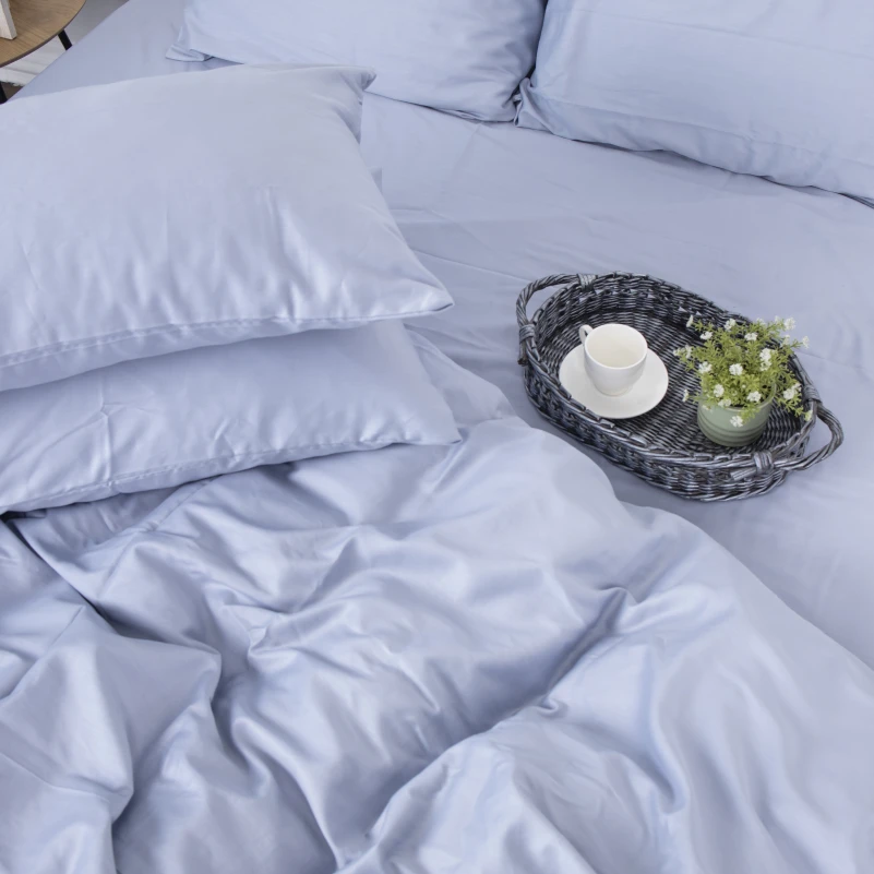 Простынь на резинке Сатин "0843 Grey Blue" высота 25 см (детские 10 см) - 1