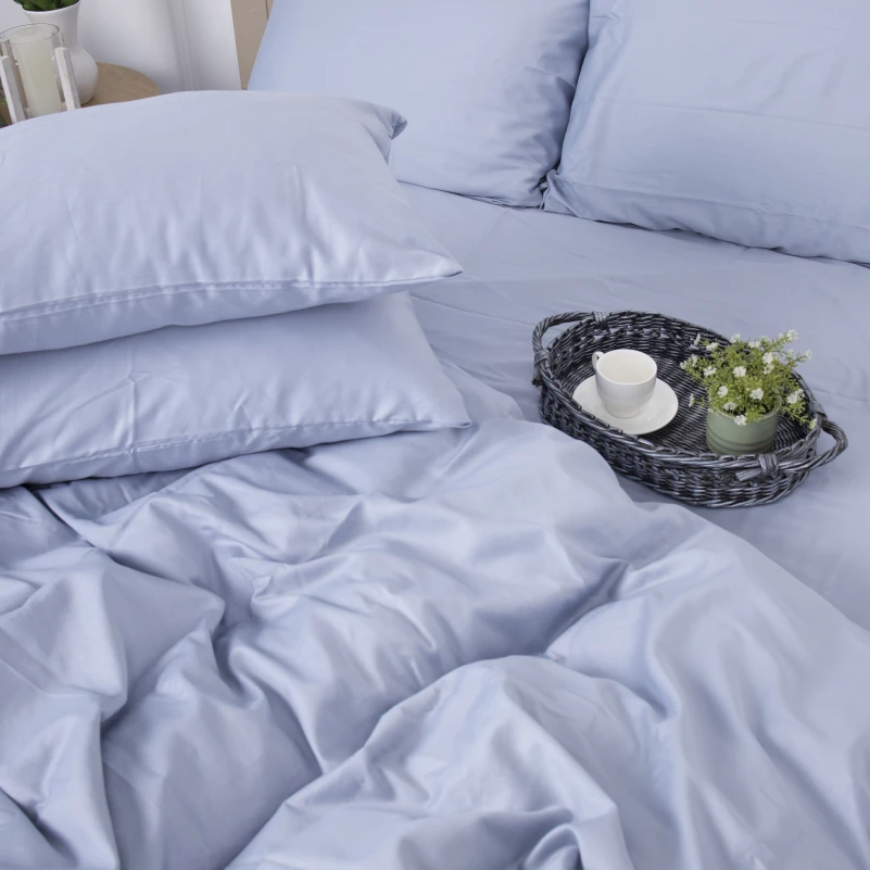 Простынь на резинке Сатин "0843 Grey Blue" высота 25 см (детские 10 см) - 2