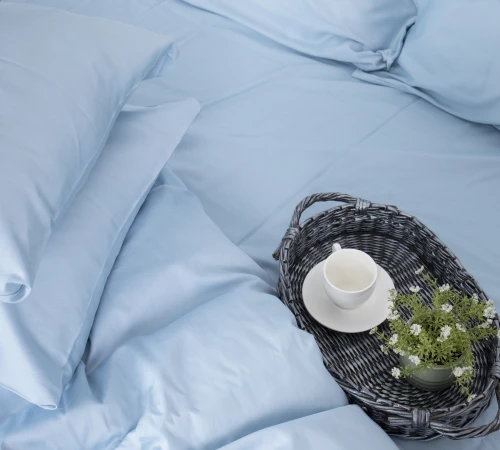 Простынь на резинке Сатин "0842 Light Blue" высота 25 см (детские 10 см)