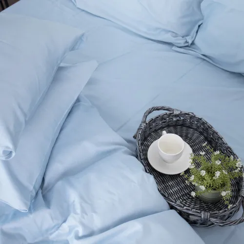 Простынь на резинке Сатин "0842 Light Blue" высота 25 см (детские 10 см)