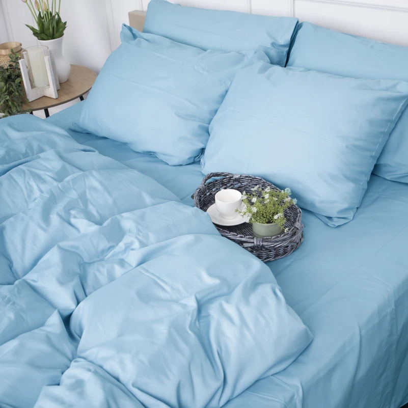 Простынь на резинке Сатин "0845 Blue Wave" высота 25 см (детские 10 см)