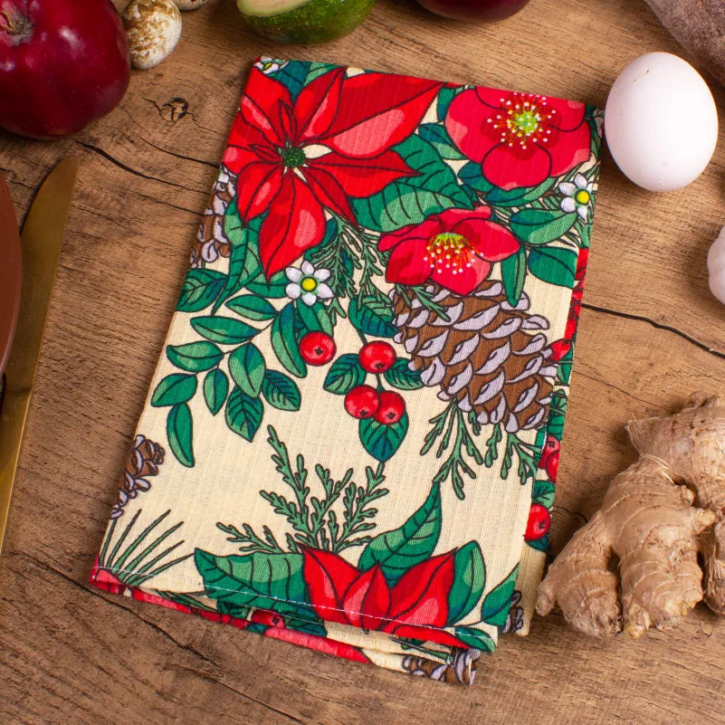 Рушник вафельний №513 Waffle Winter flowers