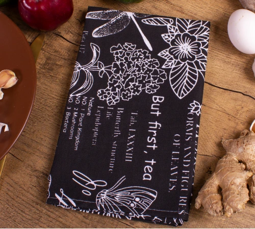 Рушник рогожа/полупанама №216 Black flowers