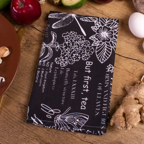 Рушник рогожа/полупанама №216 Black flowers