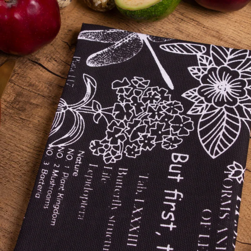 Полотенце рогожа/полупанама №216 Black flowers - 1