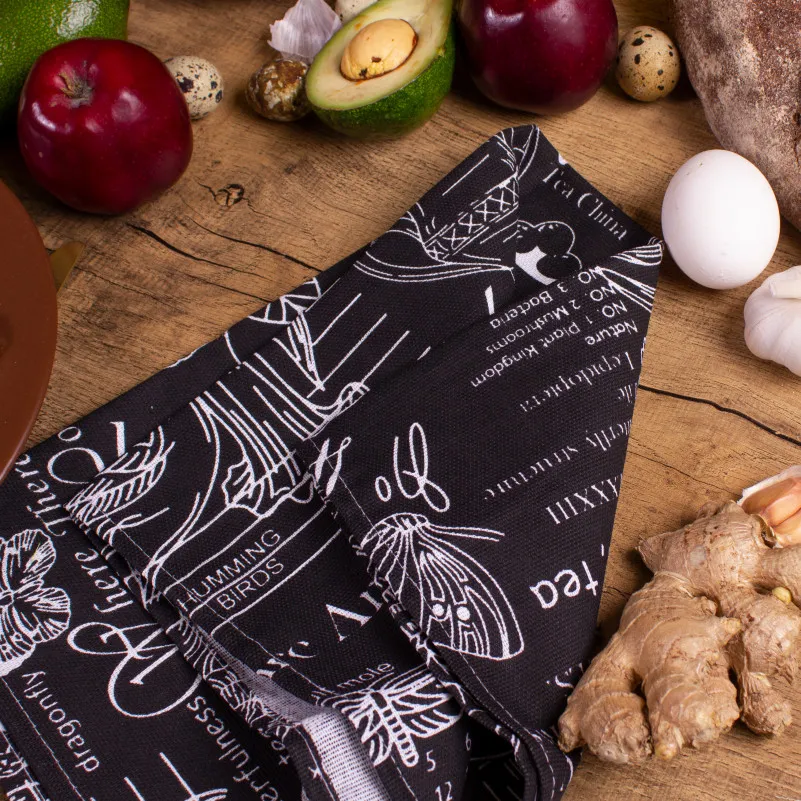 Полотенце рогожа/полупанама №216 Black flowers - 2