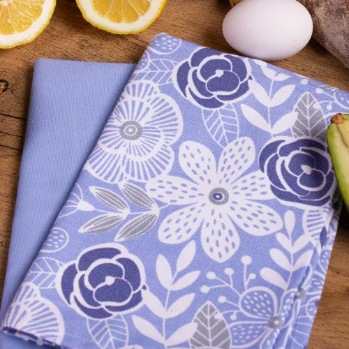 Набор рогожа/полупанама полотенец №632 - Blue chrysanthemums (2 шт.) - 2
