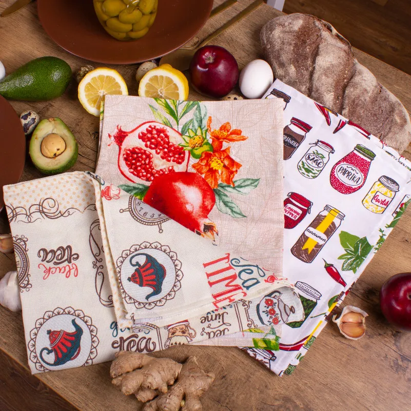 Набір рогожа/напівпанама рушників №644 - Assorted fruit (3 шт.) - 2