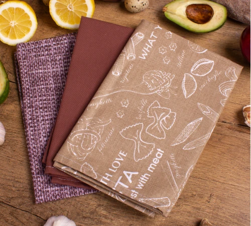 Набір рогожа/напівпанама рушників №641 - Brown kitchen (3 шт.)