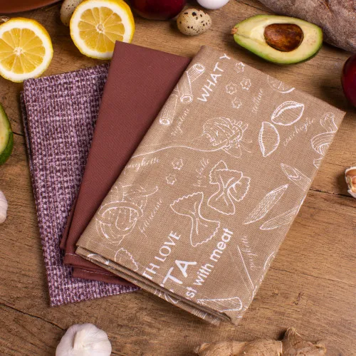 Набір рогожа/напівпанама рушників №641 - Brown kitchen (3 шт.)