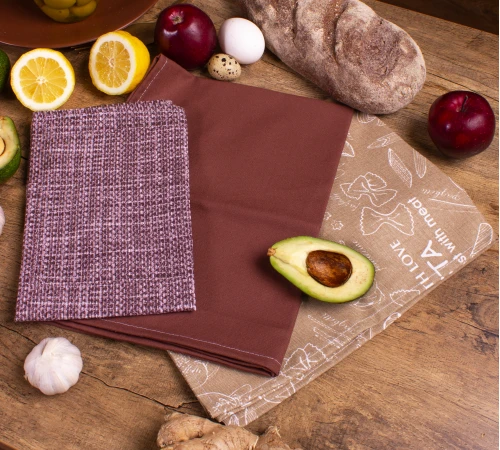 Набір рогожа/напівпанама рушників №641 - Brown kitchen (3 шт.) - 2