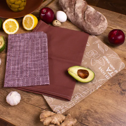 Набір рогожа/напівпанама рушників №641 - Brown kitchen (3 шт.) - 2