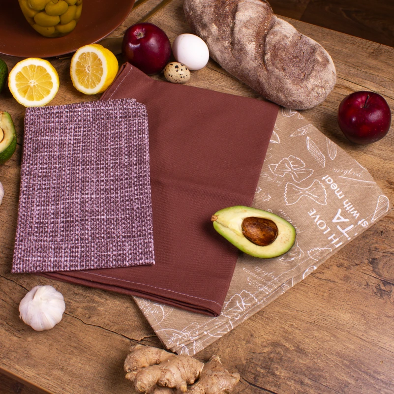 Набір рогожа/напівпанама рушників №641 - Brown kitchen (3 шт.) - 1