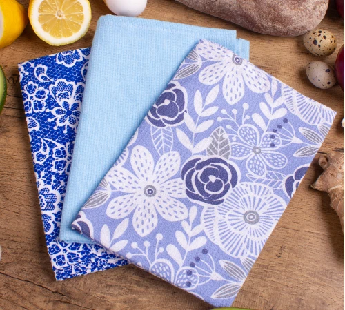 Набір вафельних рушників №617 - Blue roses (3 шт.)