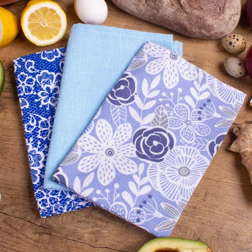 Набір вафельних рушників №617 - Blue roses (3 шт.)