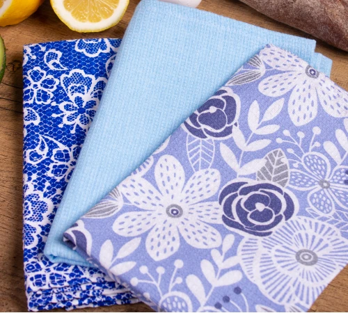 Набір вафельних рушників №617 - Blue roses (3 шт.) - 2