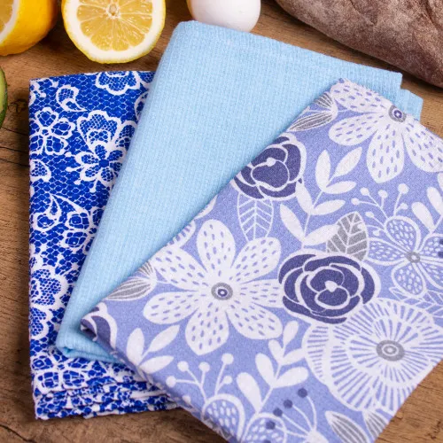 Набір вафельних рушників №617 - Blue roses (3 шт.) - 2