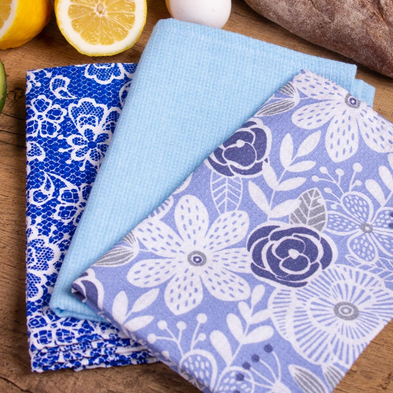 Набір вафельних рушників №617 - Blue roses (3 шт.) - 1