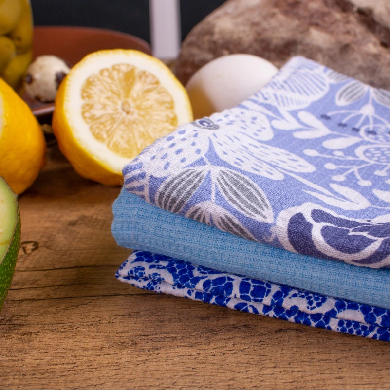 Набір вафельних рушників №617 - Blue roses (3 шт.) - 2