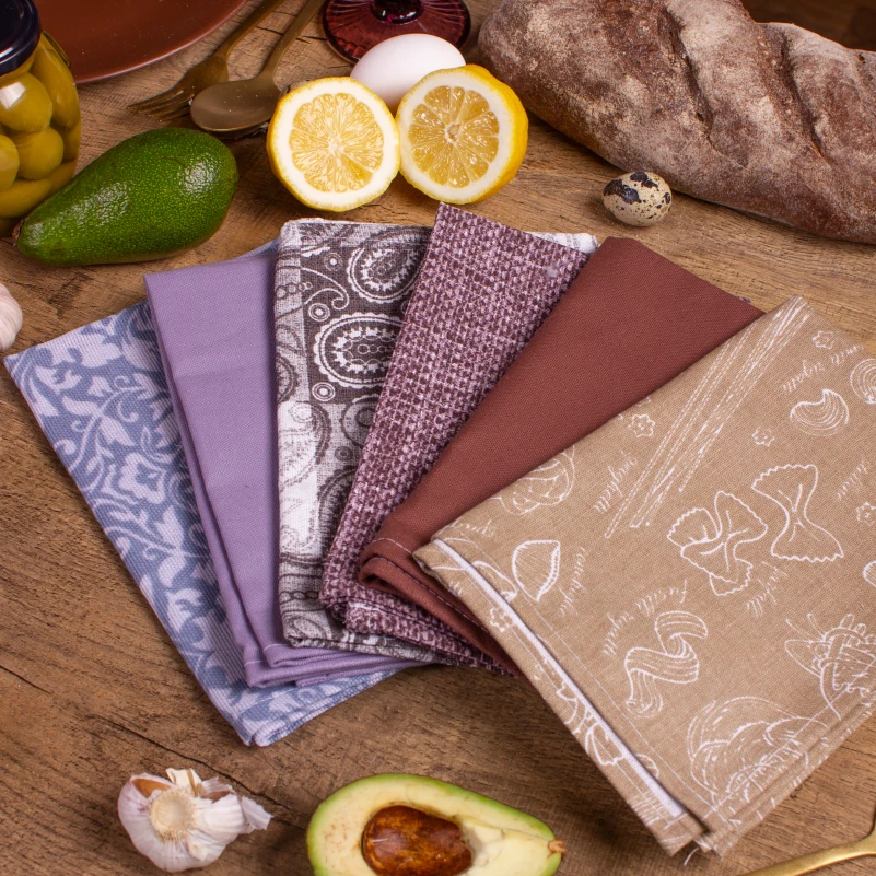 Набір рогожа/напівпанама рушників №651 - Brown tenderness of the day (6 шт.) - 1